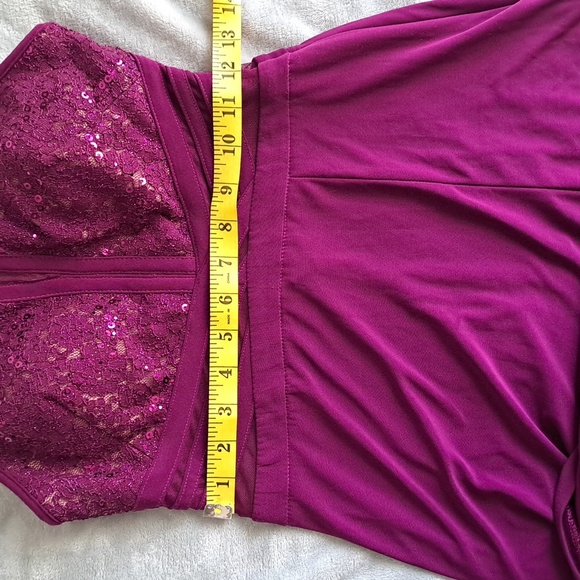 Morgan & Co Womens Purple Lace Trim Evening Dress Gown Junk Sz Small (5) - Picture 9 of 16